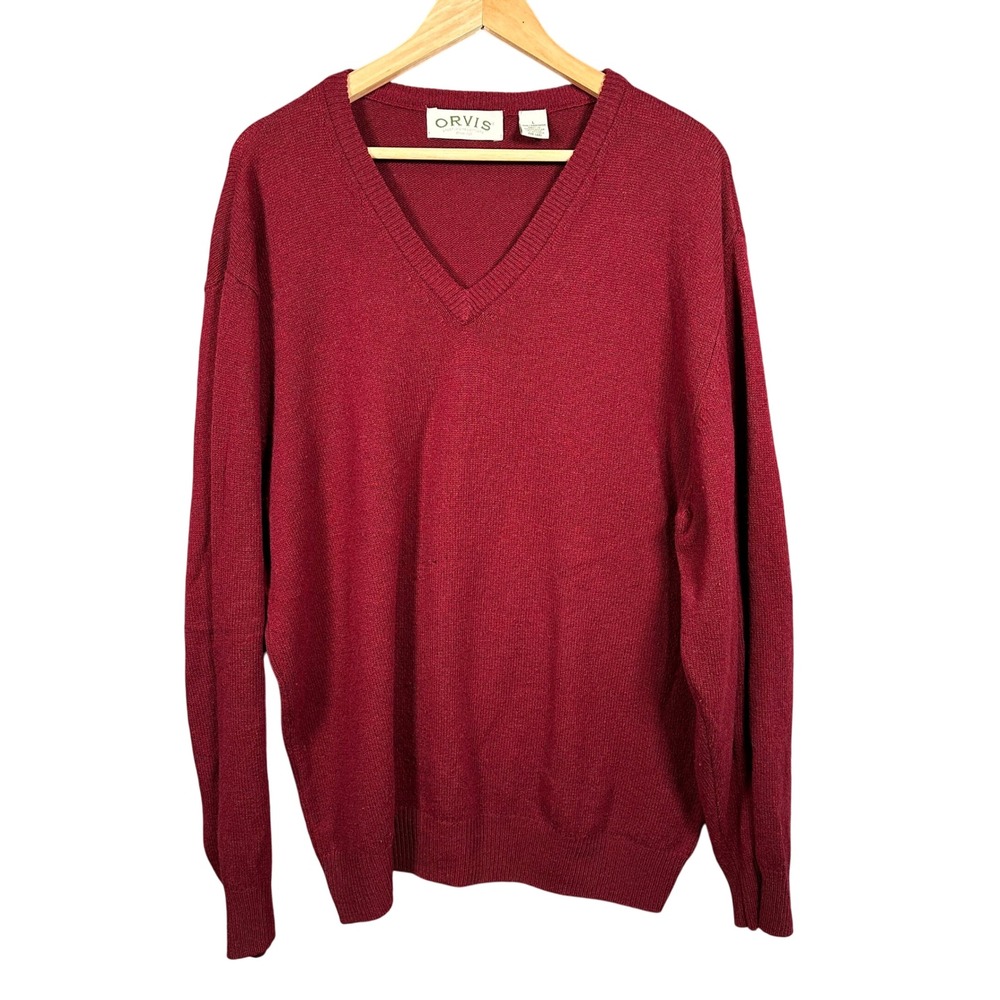 Orvis‎ Lambswool V-Neck Sweater Classic Fit Burgundy Red Size L